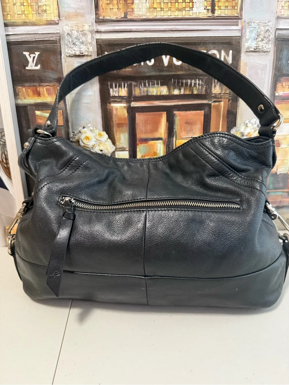 B Makowsky Black Leather Women's Shoulder Bag - Classic Elegant Carryall